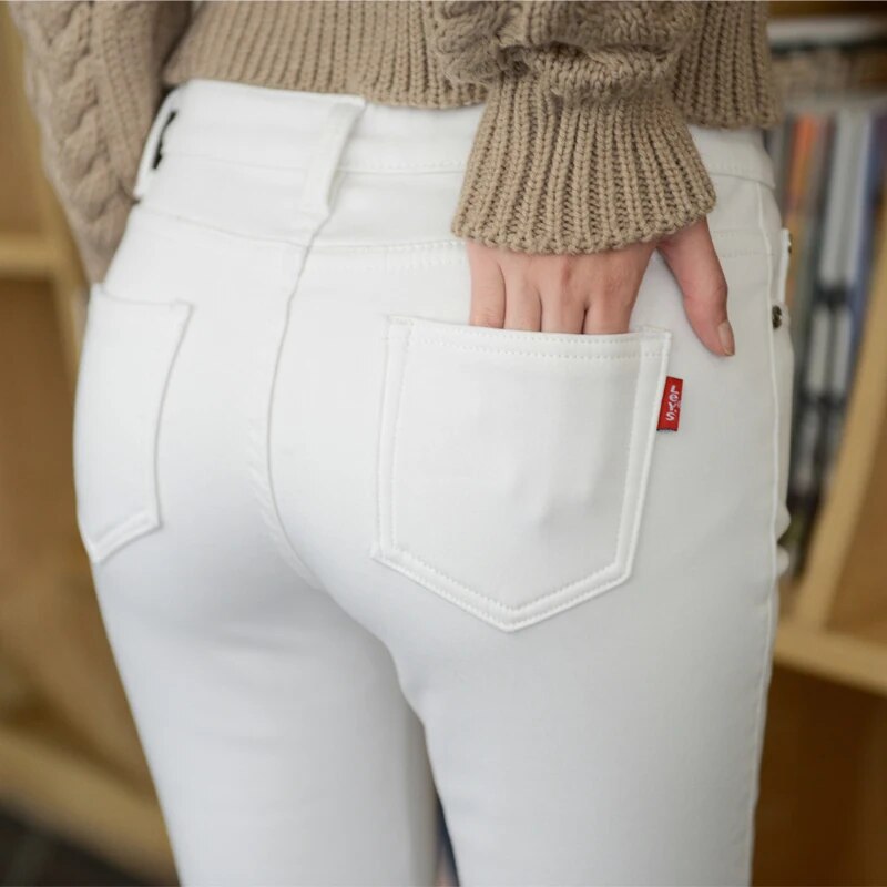 Vaqueros elásticos gruesos de invierno, pantalones vaqueros de tubo para mujer, pantalones vaqueros ajustados de talla grande 34, pantalones vaqueros cálidos de felpa aterciopelada forrados Kot Pantolon