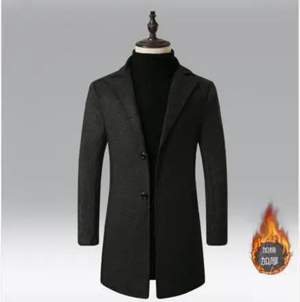 Men Winter Trench Coats Long Jackets Men Slim Fit Casual Wool Blends Business Casual Trench Thicker Warm Long Coats Size 5XL