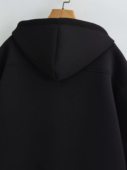 HH 2026 Casual Women's Soild Zipper Hoodie Long Sleeve Big Pocket Zipper Jacket With Hood Female Loose Outerwear Coat Tops