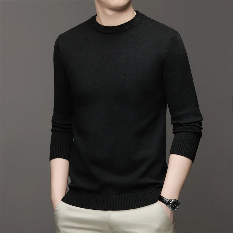7 Colour Men's Round Neck Long Sleeved Solid Color Sweater Soft Warm and Comfortable Top with a Base