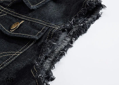 Men Slim Denim Vests Waistcoats Jackets Fashion Male Blue Fit Denim Coats Vests Large Size Punk Style Holes Jeans Vest Size 6XL