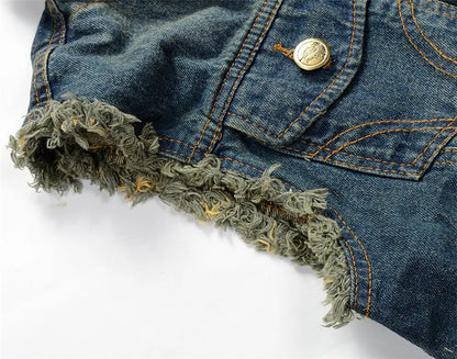 Men Slim Denim Vests Waistcoats Jackets Fashion Male Blue Fit Denim Coats Vests Large Size Punk Style Holes Jeans Vest Size 6XL