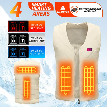 4 Areas Heated Vest Men Women Jacket Heated Clothes Casual V-neck USB Heated Vest Smart Control Temperature Heating Jacket Coat