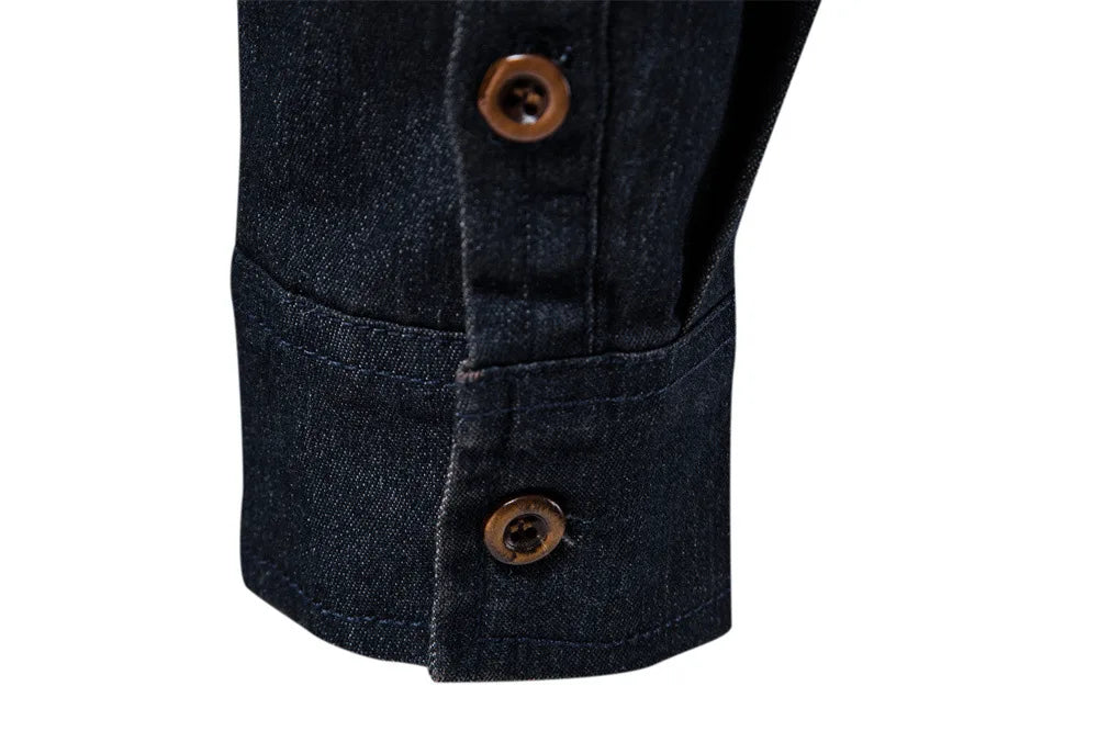 2026 Cotton Denim Shirts Men Casual Long Sleeve Quality Cowboy Shirt Solid Color Slim Fit Elastic Navy Blue Black Clothes
