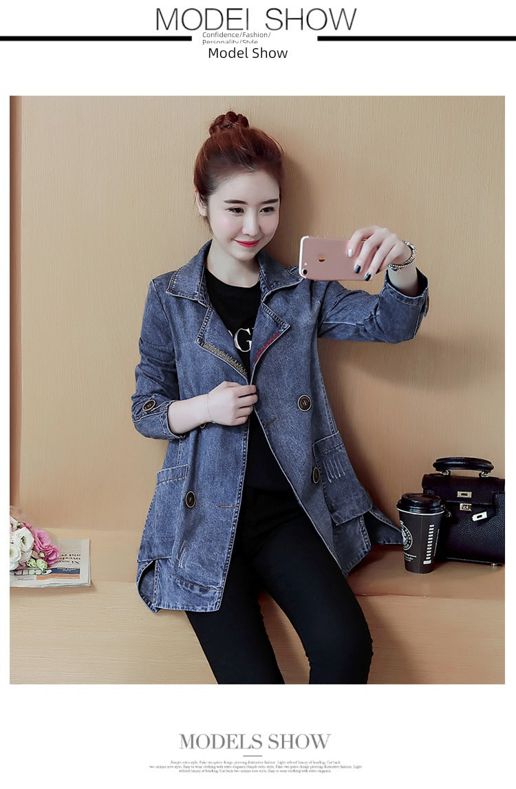 Mid Length Long Length Korean-Style Loose Casual Trench Coat Denim Jacket