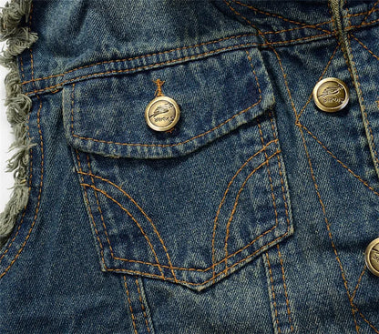 Men Slim Denim Vests Waistcoats Jackets Fashion Male Blue Fit Denim Coats Vests Large Size Punk Style Holes Jeans Vest Size 6XL