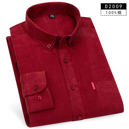 Retro Cotton Corduroy Warm Winter Shirt Men’s Long Sleeve Casual Soft Comfortable Pocket Dress Shirts for Male Blouse Clothes