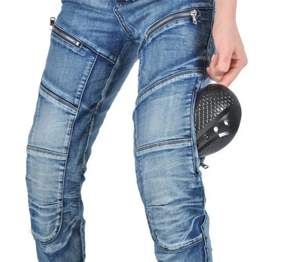 Womens zipper pants Motorcycle jeans Men's high elastic motorcycle riding rider pants Racing pants with protective