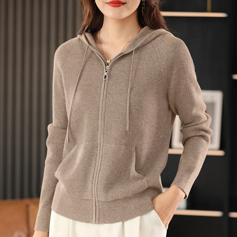 Women Cardigans Autumn Winter Turn-down Collar Zip Front Cardigan Thick Loose Sweater Basic Warm Knit Casual Korean Outerwear