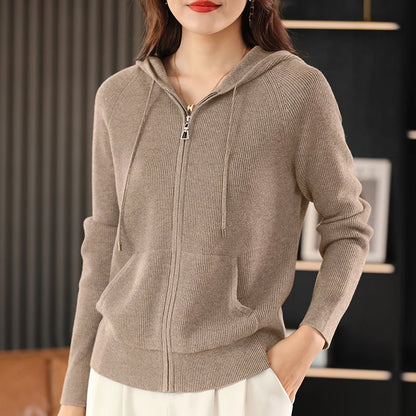 Women Cardigans Autumn Winter Turn-down Collar Zip Front Cardigan Thick Loose Sweater Basic Warm Knit Casual Korean Outerwear