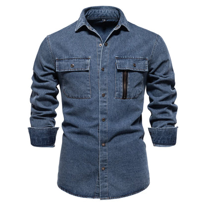 AIOPESON Mens 100% Cotton Denim Shirts Autumn Thick Cowboy High Quality Male Shirt Solid Color Button Casual Jeans Shirt