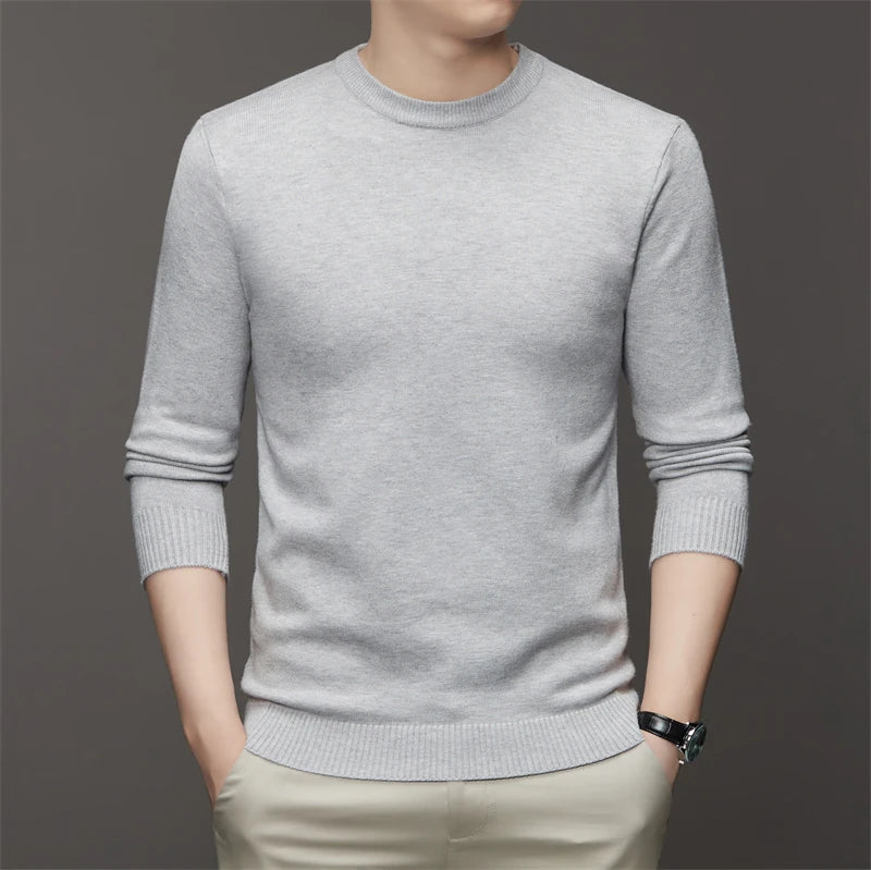 7 Colour Men's Round Neck Long Sleeved Solid Color Sweater Soft Warm and Comfortable Top with a Base