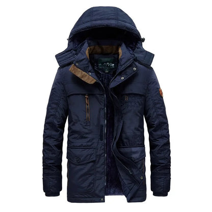 New Winter Men Hooded Casual Down Jackets Fleece Warm Long Parkas Tooling Jackets Good Quality Male Outdoors Winter Coats Size 5