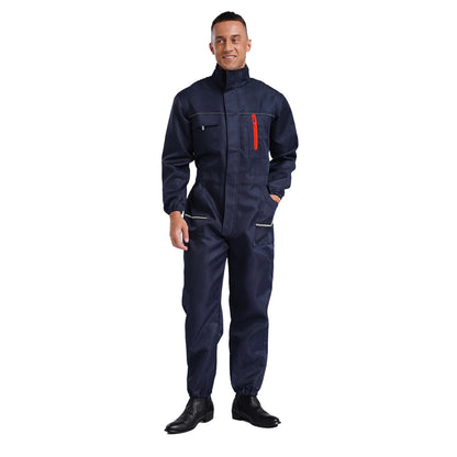 Men Resistant Coveralls Work Uniforms for Factory Workshop Stand Collar Long Sleeve Multi-pockets One-piece Jumpsuit Worker Wear