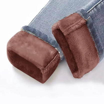 Pantalones vaqueros cálidos de invierno para mujer, pantalones informales de terciopelo de cintura alta para mujer, pantalones vaqueros para mujer 2022