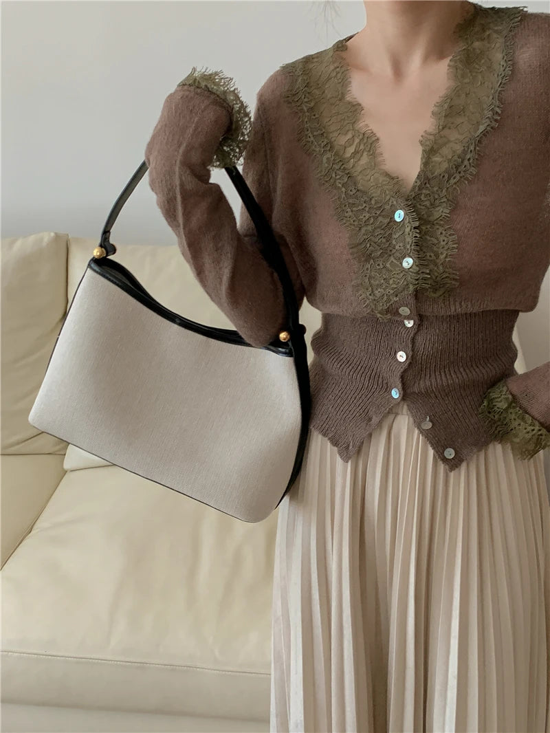 Seoulish Vintage Lace Knitted Cardigans for Women 2026 New Autumn Winter Solid Casual Slim Korean Style Ladies Tops Female