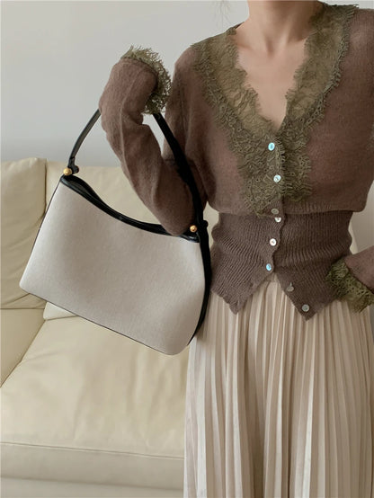Seoulish Vintage Lace Knitted Cardigans for Women 2026 New Autumn Winter Solid Casual Slim Korean Style Ladies Tops Female