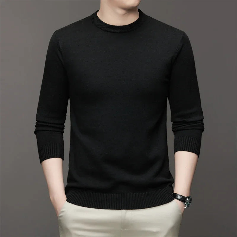 7 Colour Men's Round Neck Long Sleeved Solid Color Sweater Soft Warm and Comfortable Top with a Base