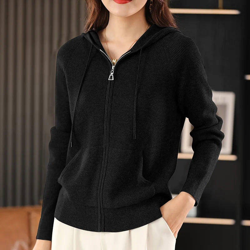 Women Cardigans Autumn Winter Turn-down Collar Zip Front Cardigan Thick Loose Sweater Basic Warm Knit Casual Korean Outerwear