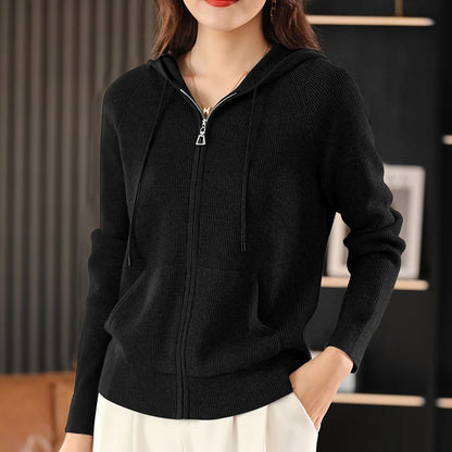 Women Cardigans Autumn Winter Turn-down Collar Zip Front Cardigan Thick Loose Sweater Basic Warm Knit Casual Korean Outerwear