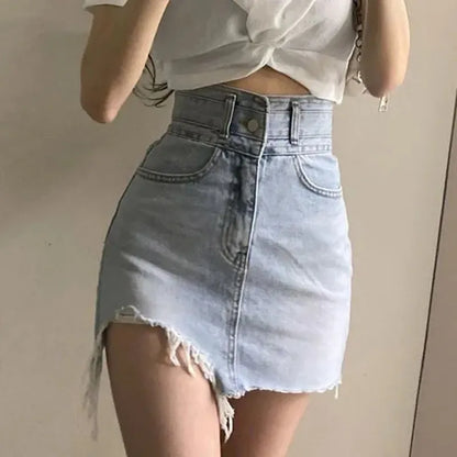 Sexy Hip Wrap Denim Mini Skirt with Shorts Women 2025 Summer Vintage High Waist Short Skirts Woman Chic All Match Jeans Skirt