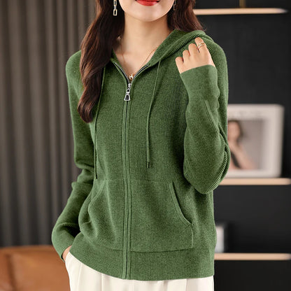 Women Cardigans Autumn Winter Turn-down Collar Zip Front Cardigan Thick Loose Sweater Basic Warm Knit Casual Korean Outerwear