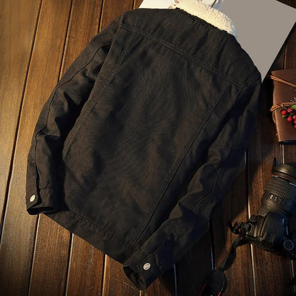 Chaqueta de invierno y otoño para hombre, chaqueta vaquera gruesa de forro polar interior para invierno, chaqueta vaquera, abrigo, chaqueta de terciopelo con vuelta para hombre, Parkas de piel para hombre