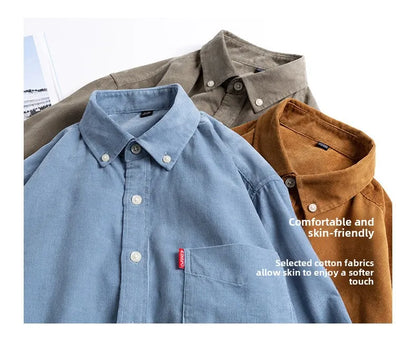 Retro Cotton Corduroy Warm Winter Shirt Men’s Long Sleeve Casual Soft Comfortable Pocket Dress Shirts for Male Blouse Clothes