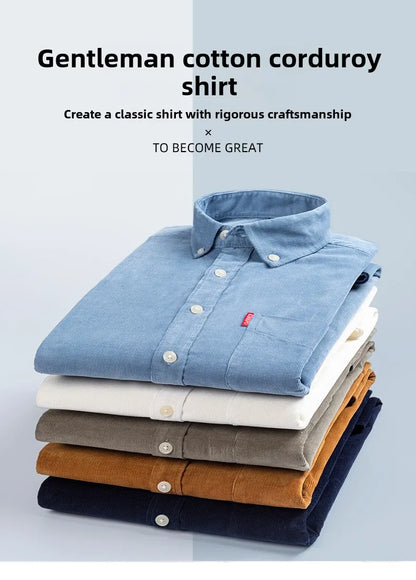 Retro Cotton Corduroy Warm Winter Shirt Men’s Long Sleeve Casual Soft Comfortable Pocket Dress Shirts for Male Blouse Clothes