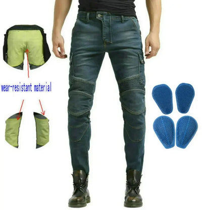 Denimaster Biker Wear-Resistant Motorcycle Riding Jeans Knight Sports Cycling Loose Straight Pants Wear Resistant Material Trousers