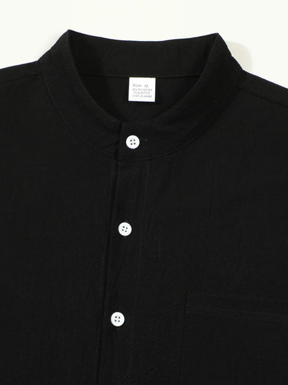 Autumn men's clothing 2025 new item men's solid color cotton and linen shirt stand up collar cardigan long sleeved casual busine
