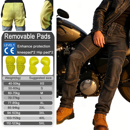 Men Kevlar Motorcycle Jeans Windproof Abrasion Resistant Protective Pants Blue Off Road Riding Trousers Four Season Gear