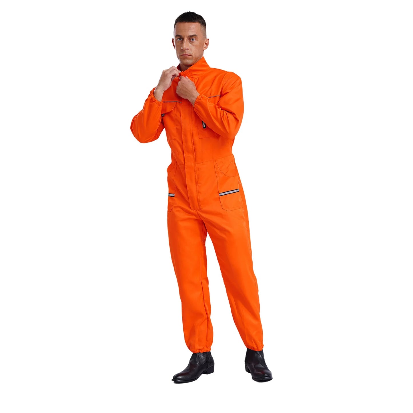 Men Resistant Coveralls Work Uniforms for Factory Workshop Stand Collar Long Sleeve Multi-pockets One-piece Jumpsuit Worker Wear