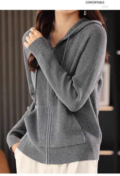 Women Cardigans Autumn Winter Turn-down Collar Zip Front Cardigan Thick Loose Sweater Basic Warm Knit Casual Korean Outerwear