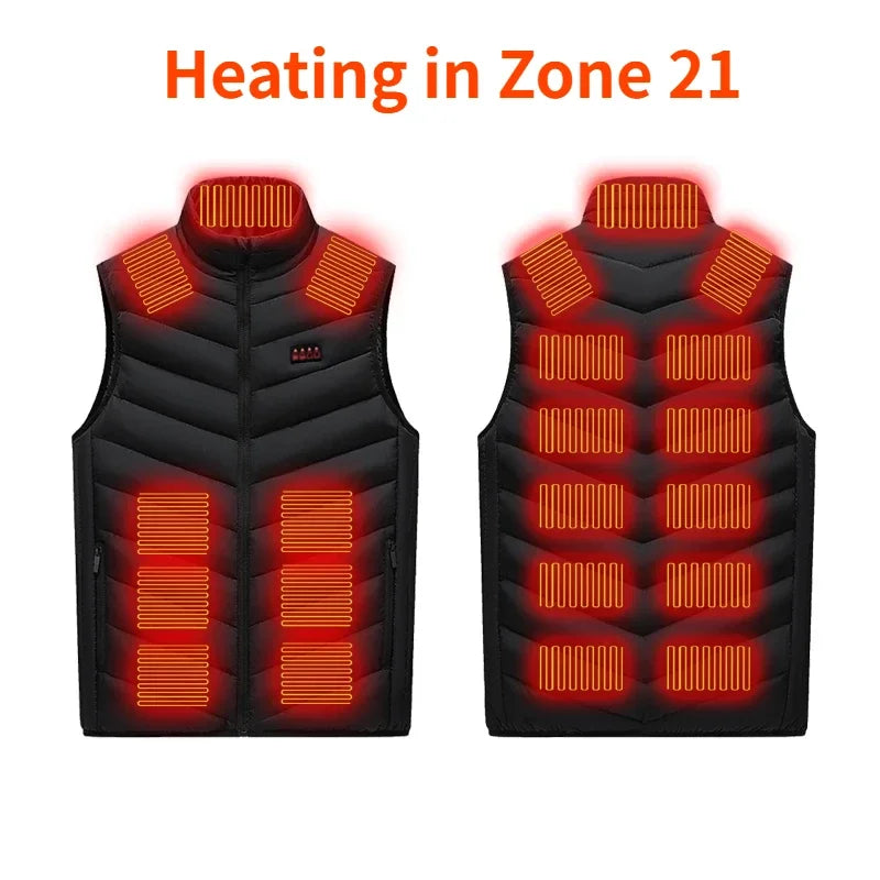 21 Areas Intelligent Electric Heating Vest Men's Winter Warm Jacket Usb Dual Control Infrared Heating Suit Casual Men Vest Coat
