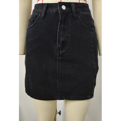 Women Summer Denim Skirts Solid Color Straight Jeans Mini Skirt