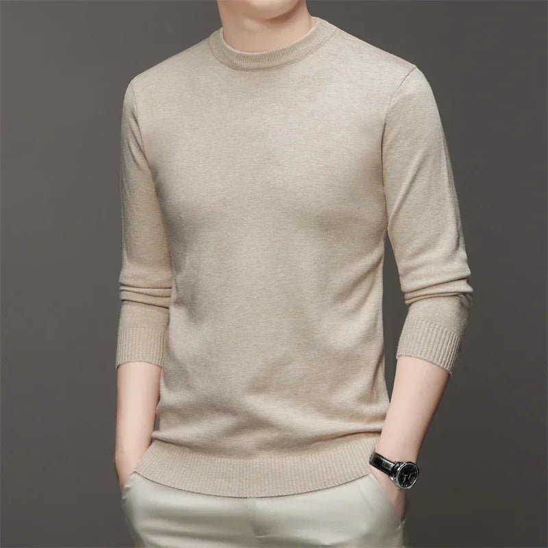 7 Colour Men's Round Neck Long Sleeved Solid Color Sweater Soft Warm and Comfortable Top with a Base