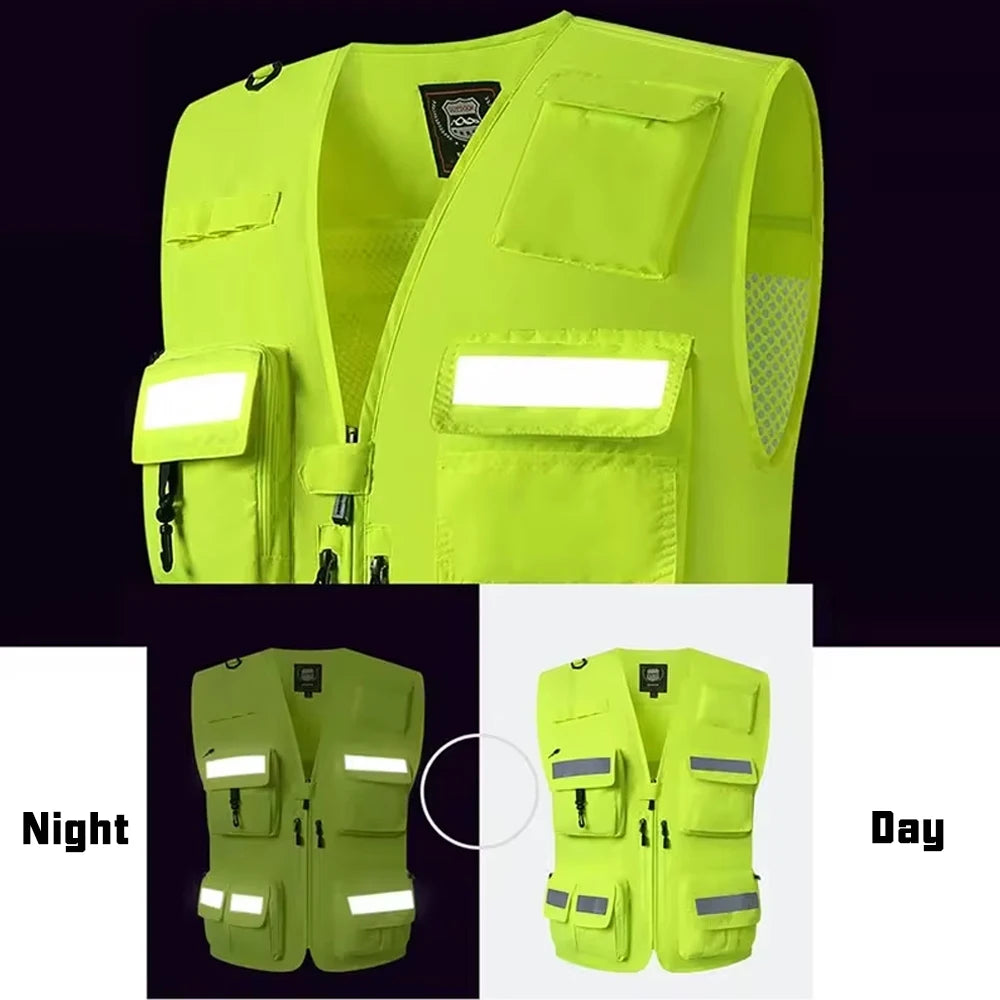 Workwear Safety Vest with Multi Pocket Emergency Rescue Volunteers Communication Safety Jacket Outdoor Work Clothing