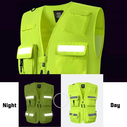 Workwear Safety Vest with Multi Pocket Emergency Rescue Volunteers Communication Safety Jacket Outdoor Work Clothing