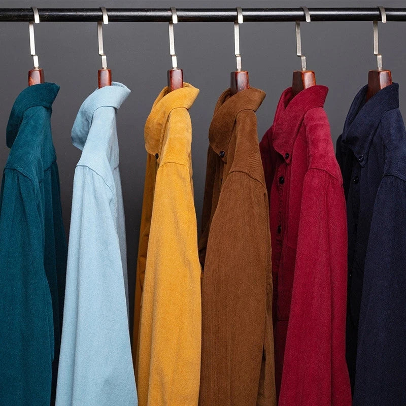 100% Cotton Men's Corduroy Shirts Long Sleeve Casual Regular Fit Business Dress Shirts  Man Comfortable Pocket Clothes 7XL 6XL