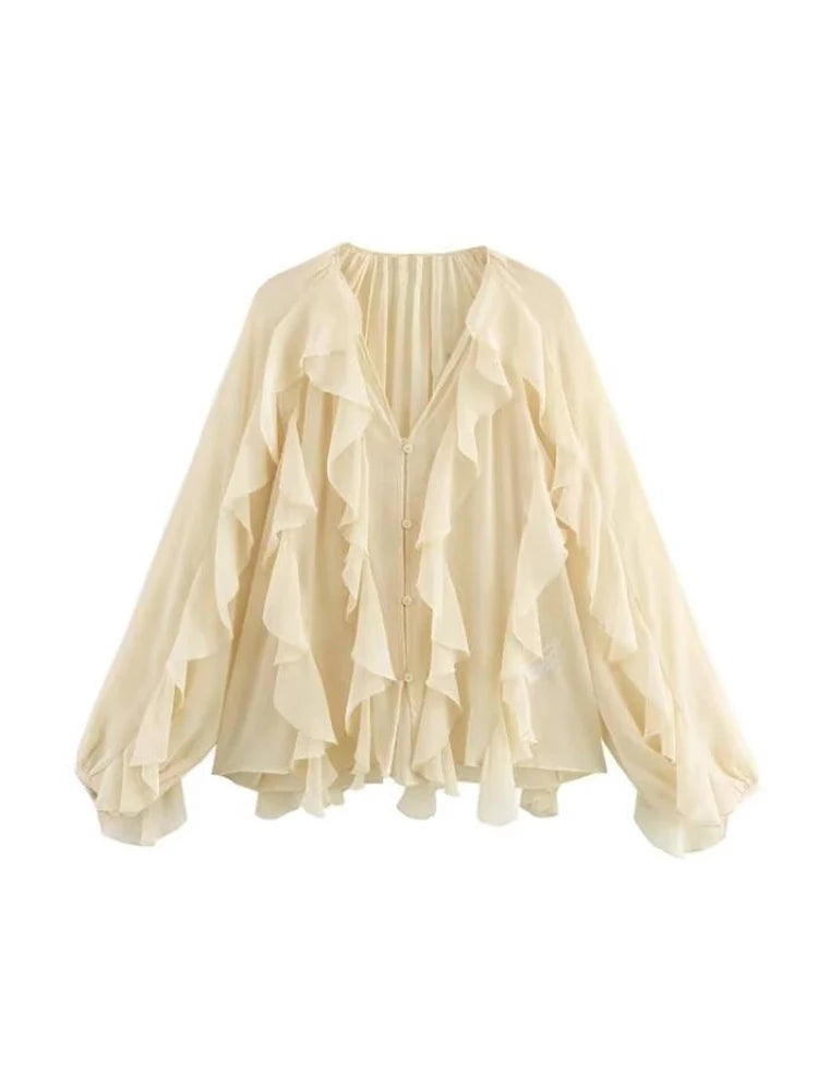 Ruffle Blouses for Women Semi Sheer Shirts and Blouses Woman Summer Casual Blouses Woman Fashion Tops Womens Blouses