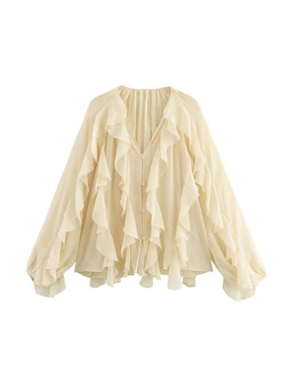 Ruffle Blouses for Women Semi Sheer Shirts and Blouses Woman Summer Casual Blouses Woman Fashion Tops Womens Blouses