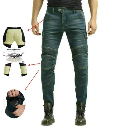 Denimaster Biker Wear-Resistant Motorcycle Riding Jeans Knight Sports Cycling Loose Straight Pants Wear Resistant Material Trousers