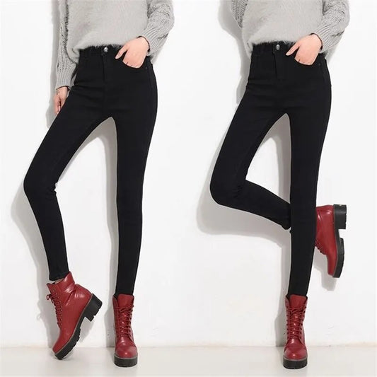 Vaqueros gruesos de invierno con forro de felpa aterciopelada para mujer, nuevos Pantalones vaqueros ajustados y cálidos, Pantalones ajustados hasta el tobillo, Leggings Vaqueros