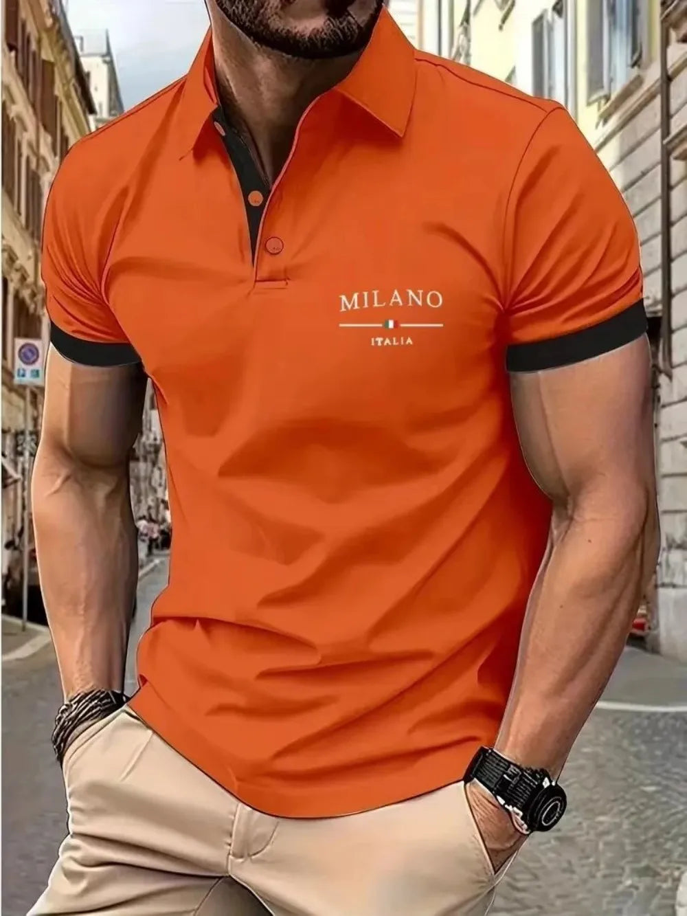 European and American summer fashion men's sports simple letter print comfortable breathable polo shirt outdoor urban casual top