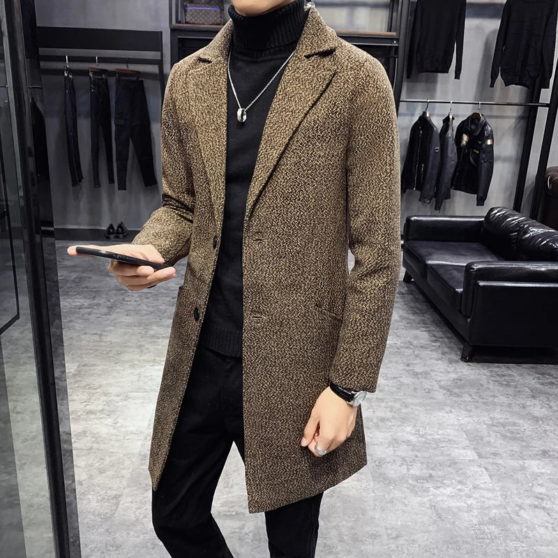 Men Winter Trench Coats Long Jackets Men Slim Fit Casual Wool Blends Business Casual Trench Thicker Warm Long Coats Size 5XL