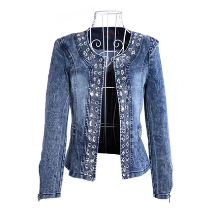 FMFSSOM, nueva chaqueta vaquera Antumn de primavera, abrigo informal con diamantes Vintage, chaqueta vaquera para mujer, Tops básicos, prendas de vestir exteriores, pantalones vaqueros