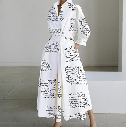 Autumn Dress Long Sleeve Dot Print Elegant Maxi Dresses For Women 2025 White Casual V Neck Shirt Party Long Dress Robe Femme