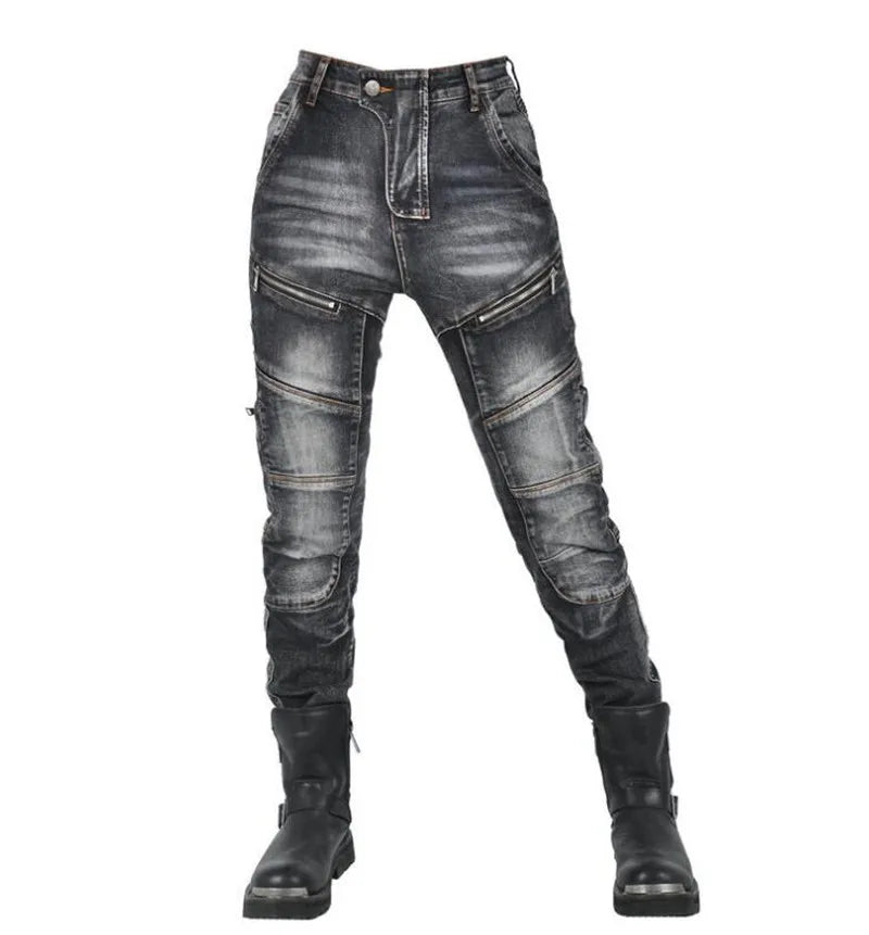 Womens zipper pants Motorcycle jeans Men's high elastic motorcycle riding rider pants Racing pants with protective
