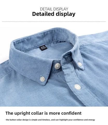 Retro Cotton Corduroy Warm Winter Shirt Men’s Long Sleeve Casual Soft Comfortable Pocket Dress Shirts for Male Blouse Clothes